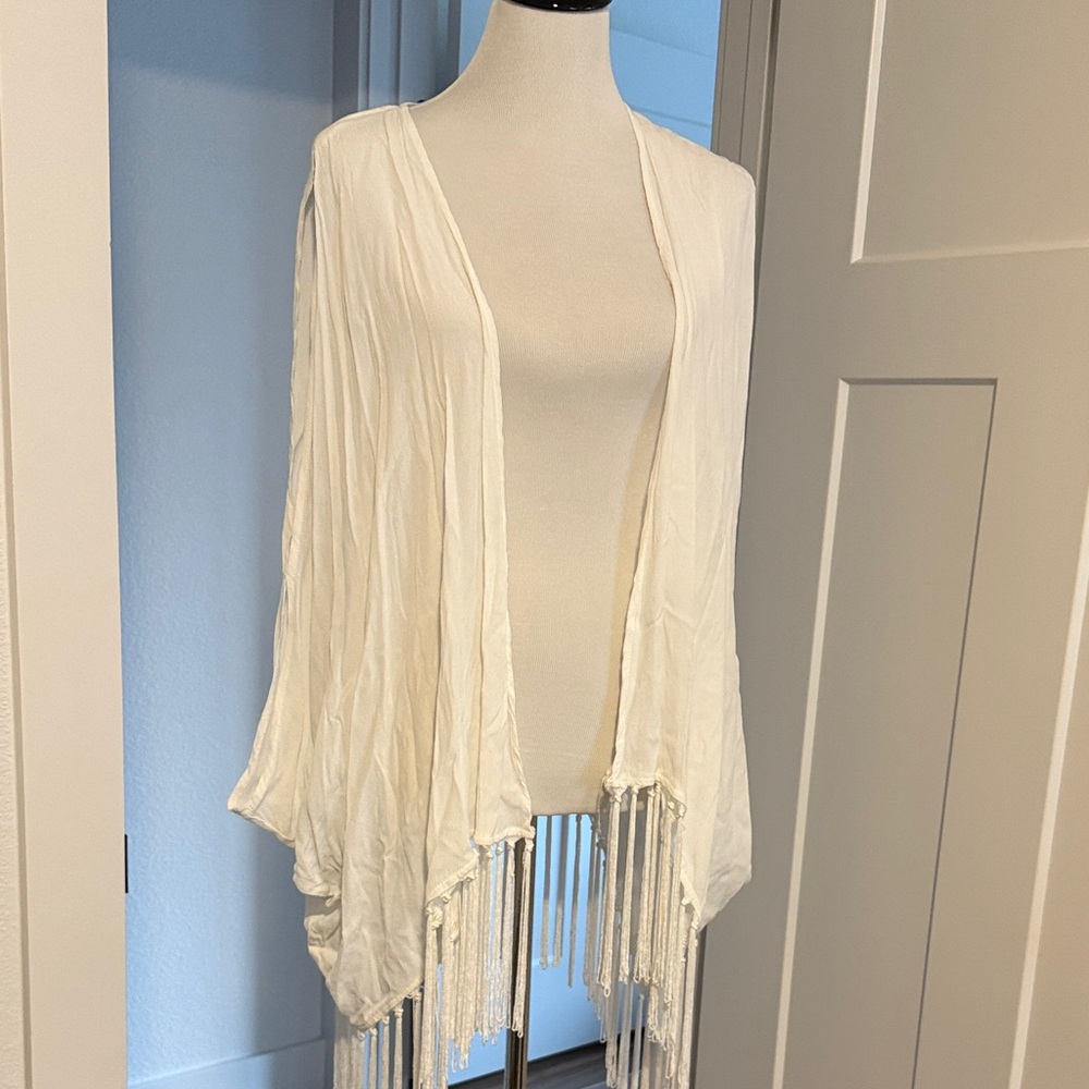 GB White Fringe Open Cardigan